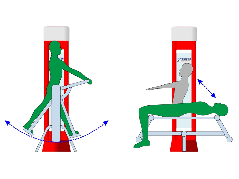 Biegacz i ławka na pylonie - schemat działania urządzenia fitness