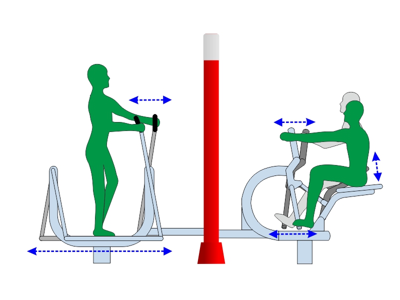 Narciarz i jeździec na pylonie - schemat działania urządzenia fitness