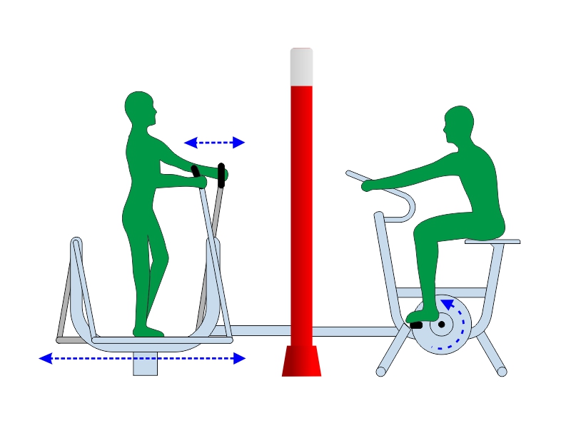 Narciarz i rower na pylonie - schemat działania urządzenia fitness