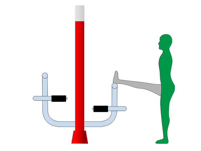 Rozciągacz nóg podwójny na pylonie - schemat działania urządzenia fitness