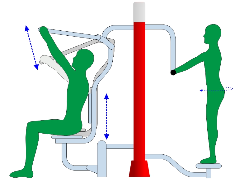 Wyciąg górny i twister na pylonie - schemat działania urządzenia fitness